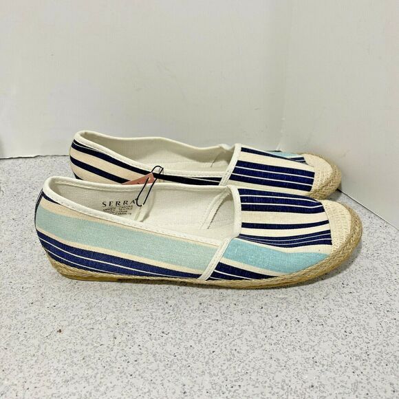 NWT Serra espadrilles blue & natural striped canvas flats slip on shoes US 9M - Picture 5 of 8
